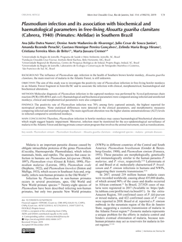 Plasmodium Infection and Its Association with Biochemical and Haematological Parameters in Free-Living Alouatta Guariba Clamitan