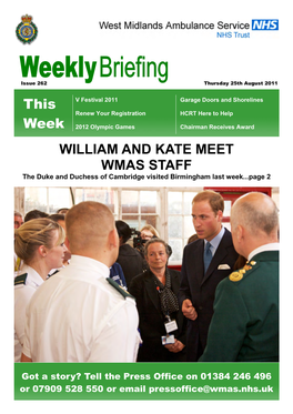 This Week WILLIAM and KATE MEET WMAS STAFF