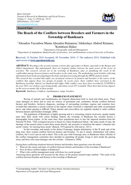 The Reach of the Conflicts Between Breeders and Farmers in the Township of Banikoara