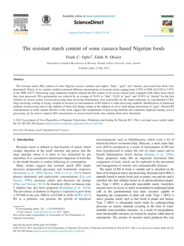 The Resistant Starch Content of Some Cassava Based Nigerian Foods