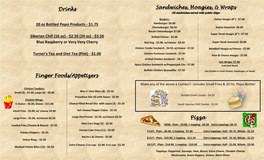 Drinks Finger Foods/Appetizers Sandwiches, Hoagies, & Wraps Pizza