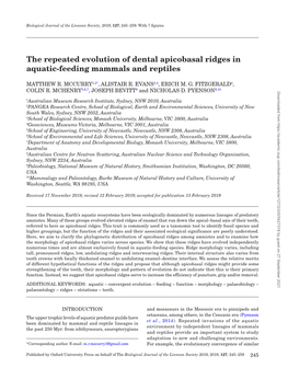 The Repeated Evolution of Dental Apicobasal Ridges in Aquatic-Feeding Mammals and Reptiles