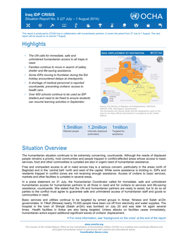 Iraq IDP CRISIS Situation Report No