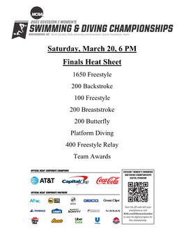 Day Four Finals Heat Sheets