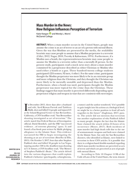 Mass Murder in the News: How Religion Influences Perception of Terrorism Katie Keegan and Wendy L