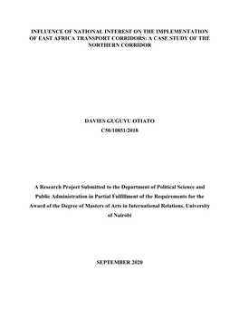 Influence of National Interest on the Implementation of East Africa Transport Corridors: a Case Study of the Northern Corridor