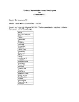 National Wetlands Inventory Map Report for Sacramento NE