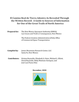 El Camino Real De Tierra Adentro Archival Study