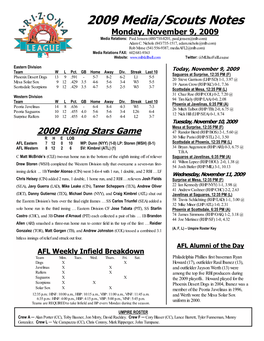 2009 Media/Scouts Notes Monday, November 9, 2009 Media Relations: Paul Jensen (480/710-8201, Paul.Jensen@Mlb.Com) Adam C