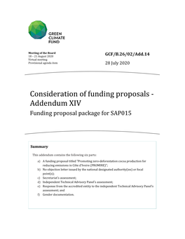 Consideration of Funding Proposals - Addendum XIV Funding Proposal Package for SAP015