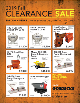 2019 Fall CLEARANCE SALE SPECIAL OFFERS WHILE SUPPLIES LAST, TAXES NOT INCLUDED