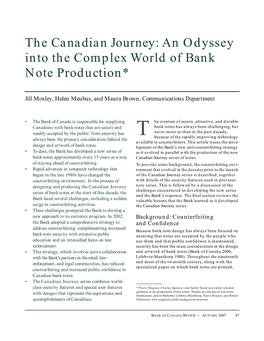 The Canadian Journey: an Odyssey Into the Complex World of Bank Note Production*