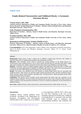 Family-Related Characteristics and Childhood Obesity: a Systematic Literature Review