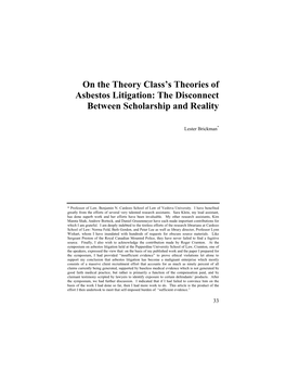 On the Theory Class's Theories of Asbestos Litigation
