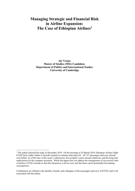 Managing Strategic and Financial Risk in Airline Expansion: the Case of Ethiopian Airlines1