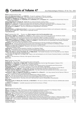 Contents of Volume 47 Acta Palaeontologica Polonica 47 (4): 724, 2002