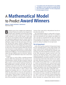 A Mathematical Model to Predict Award Winners Rebecca L