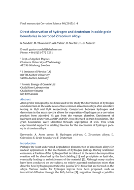 Direct Observation of Hydrogen and Deuterium in Oxide Grain Boundaries in Corroded Zirconium Alloys