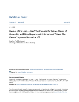 The Potential for Private Claims of Ownership to Military Shipwrecks in International Waters: the Case of Japanese Submarine I-52