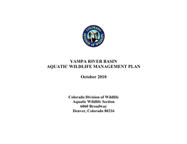 Yampa River Basin Aquatic Wildlife Management Plan