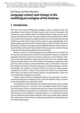 Language Contact and Change in the Multilingual Ecologies of the Guianas