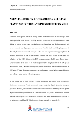 Antiviral Activity of Mozambican Medicinal Plants Against Human