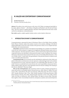 M. Walzer and Contemporary Communitarianism1