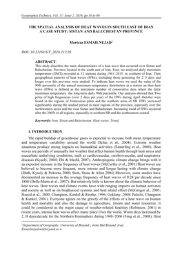 The Spatial Analysis of Heat Waves in South East of Iran a Case Study: Sistan and Baluchestan Province