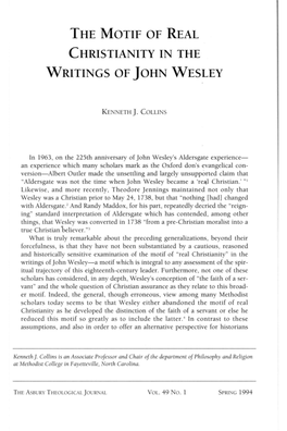 THE MOTIF of REAL CHRISTIANITY in the WRITINGS of John WESLEY