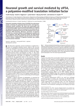 Neuronal Growth and Survival Mediated by Eif5a, a Polyamine-Modified Translation Initiation Factor