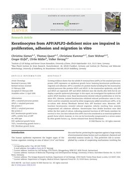 Keratinocytes from APP/APLP2-Deficient Mice Are Impaired in Proliferation, Adhesion and Migration in Vitro