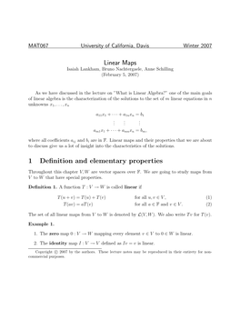 Linear Maps Isaiah Lankham, Bruno Nachtergaele, Anne Schilling (February 5, 2007)