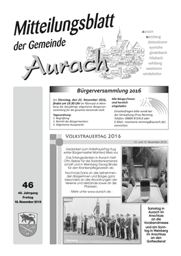 Der Gemeinde Gindelbach Hilsbach Vehlberg Westheim Aauurraacchh Windshofen Bürgerversammlung 2016