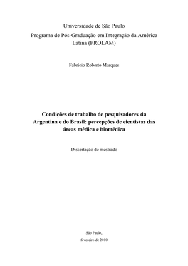 Universidade De São Paulo Programa De Pós-Graduação Em Integração Da América Latina (PROLAM)