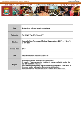 Rhinovirus – from Bench to Bedside