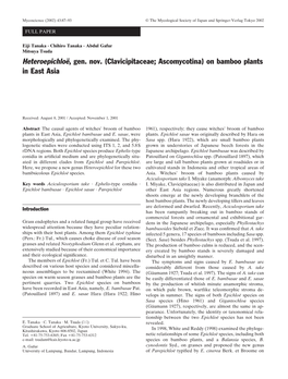 (Clavicipitaceae; Ascomycotina) on Bamboo Plants in East Asia