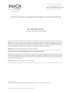 Turismo De Aventura Y Participación De Las Mujeres En Jalcomulco (México)