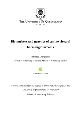 Biomarkers and Genetics of Canine Visceral Haemangiosarcoma