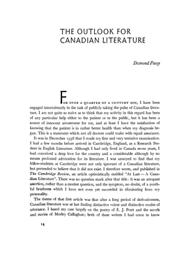 The Outlook for Canadian Literature