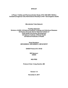 MIV-150/Zinc Acetate/Carrageenan Gel) Administered Rectally to HIV-1 Seronegative Adults