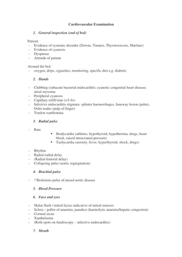 Cardiovascular Examination Scheme