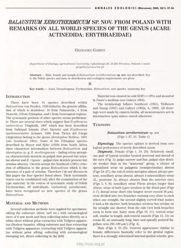 Balaustium Xerothermicum Sp. Nov. from Poland with Remarks on All