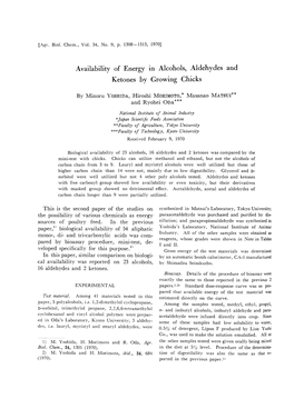 Availability of Energy in Alcohols, Aldehydes and Ketones by Growing Chicks