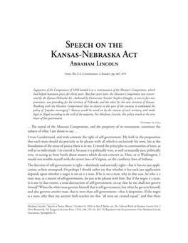 Speech on the Kansas-Nebraska Act Abraham Lincoln