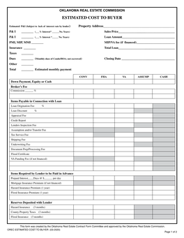 Estimated Cost to Buyer
