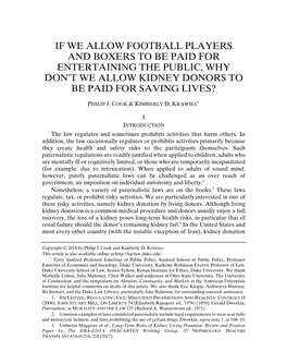 If We Allow Football Players and Boxers to Be Paid for Entertaining the Public, Why Donâ•Žt We Allow Kidney Donors to Be