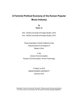 A Feminist Political Economy of the Korean Popular Music Industry