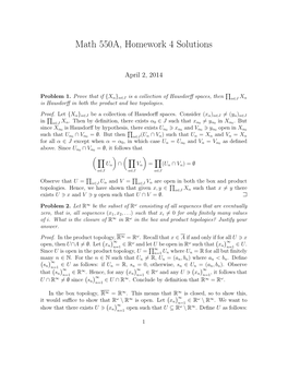 Math 550A, Homework 4 Solutions