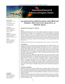 Age and Growth of Catfish Synodontis Schall, (Bloch and Schneider, 1801)