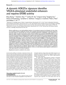 A Dynamic H3k27ac Signature Identifies VEGFA-Stimulated Endothelial Enhancers and Requires EP300 Activity